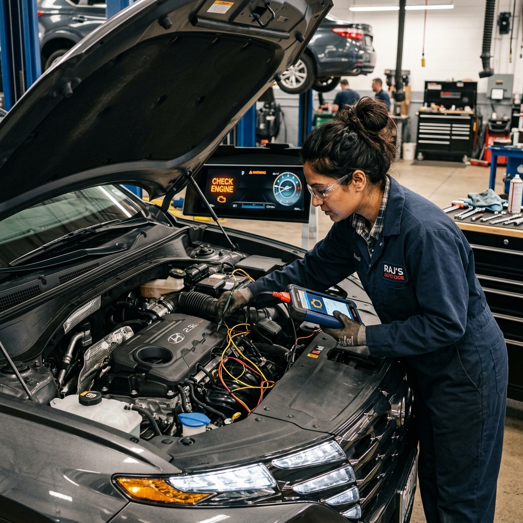 Luxury car undergoing engine inspection at Car MechaniX workshop